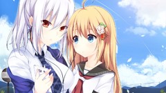 Headphones tie red eyes blondes long hair anime girls blue eyes 