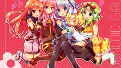 Headphones tie Ribbons blondes skirts blush pink hair long hair 