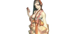 Headphones white background anime girls artwork Simple 