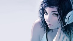 Headphones woman paintings blue