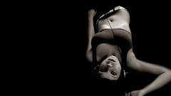 Headphones woman stomach monochrome