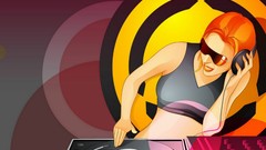 Headphones woman vectors turntables