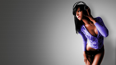 Headphones Women cleavage girl