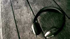 Headphones wooden floor Music