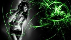 Headsets headphones brunettes Green