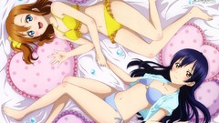 Hearts anime girls brunettes lying down bikini love live school 