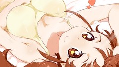 Hearts beds long hair anime girls brown eyes brunettes 