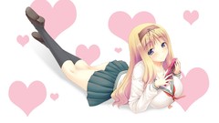 Hearts blondes skirts long hair anime girls blue eyes school 