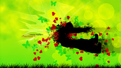 Hearts Butterflies Green abstract