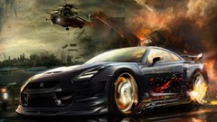 Helicopters cars Nissan driving GTR fast Nissan Skyline R34 GT-R