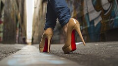 high heels jeans blurred Women worm's eye view urban louboutin