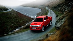 Hills cars roads motion blur red cars Toyota Hilux