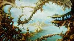 Holes arches surreal artwork fantasy art rock formations 