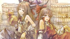 Horns barrels sitting red dress handcuffs bows chains blondes 