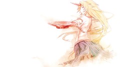 Horns blondes skirts long hair touhou Simple Background 