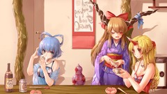 Horns bottles blondes blush blue hair blue eyes indoors closed 