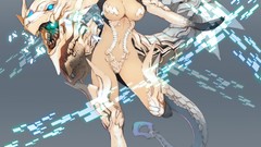 Horns red eyes pink hair anime girls glowing animal ears 