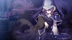 Horns skulls blush anime girls blue eyes redheads demons robes