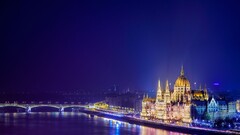 hungary budapest cityscape chain bridge night lights Bridge