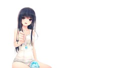 Ice cream long hair anime girls black hair Simple Background 