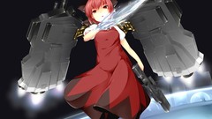 Ice weapons Guns wings dress red eyes red dress bows anime 