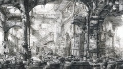 Interior monochrome Shelves Pillars arches anime girls hakurei 