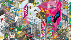 Isometric cityscapes buildings pixel