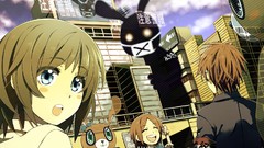 Japan Anime calligraphy blondes blush cities anime girls blue 