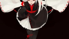 Japan dress black background white hair anime girls pantyhose 