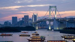 Japan evening Tokyo rainbow bridge cityscapes