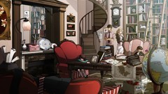 Japan ladder Anime Maps Messy clocks couch globes interior 