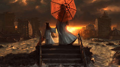 Japan ruins Umbrellas