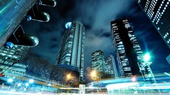Japan Skyscrapers Tokyo blurred cityscapes neon art