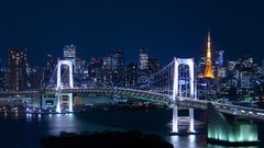 Japan Tokyo City Lights rainbow bridge cityscapes Tokyo Tower
