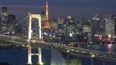 Japan Tokyo rainbow bridge cityscapes Tokyo Tower