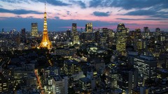 Japan tower dusk Skyscrapers Tokyo City Lights houses 