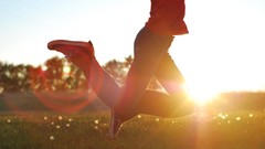 Jump woman jeans Converse legs sunlight lens flare red shirts