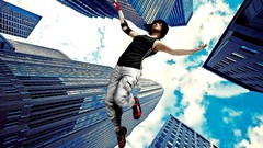 Jump woman mirrors edge freerunning