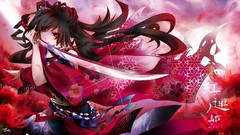 Katana Anime red eyes anime girls brunettes vocaloid mizki