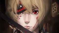 Katana blood Anime red eyes Hakuoui Souji
