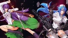 Katana blue hair long hair anime girls blue eyes school 