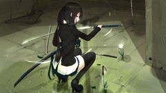 Katana red eyes Swords skirts anime girls black hair kikivi 