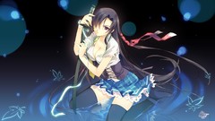 Katana skirts long hair anime girls school uniforms black hair 