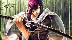 Katana weapons purple hair