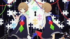 Keys dress puzzles anime girls brunettes short hair binary 