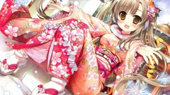 Kimono anime girls brown eyes brunettes open mouth animal ears 