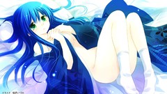 Kimono blue hair long hair anime girls green eyes sakurazawa 