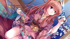 Kimono pink hair long hair blue eyes vocaloid megurine luka 