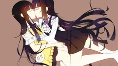 Kissing long hair anime girls brunettes inu x boku ss purple 