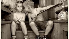 Kissing sepia childhood children
